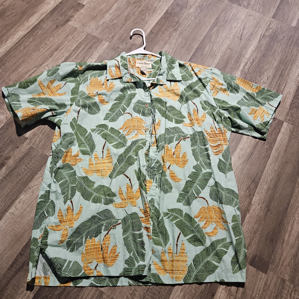 Cooke Street  Green and Orange L Banana Leaf Print Hawaiian Shirt XL